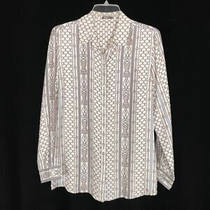 J.‎ McLaughlin Silk Button Down Shirt Gray White Royal Scroll Chain Link Print M